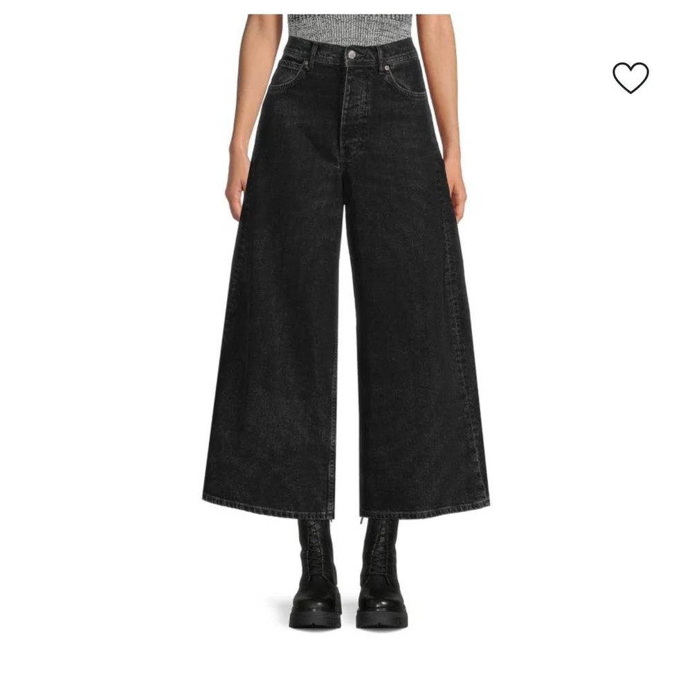 Free People Button Fly High Rise Super Wide Leg Cropped Landry Jeans Sz 27 Black - Picture 1 of 9